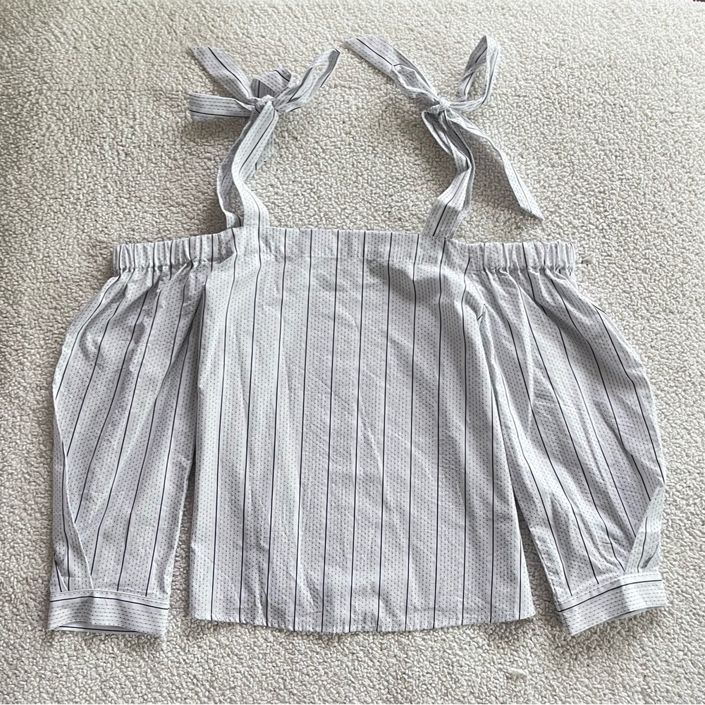 A New Day Striped Tie Shoulder Top M 100% Cotton Boho Cottagecore Minimalist